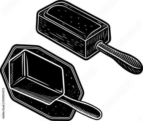 Silhouette of a butter stick with a cut corner.