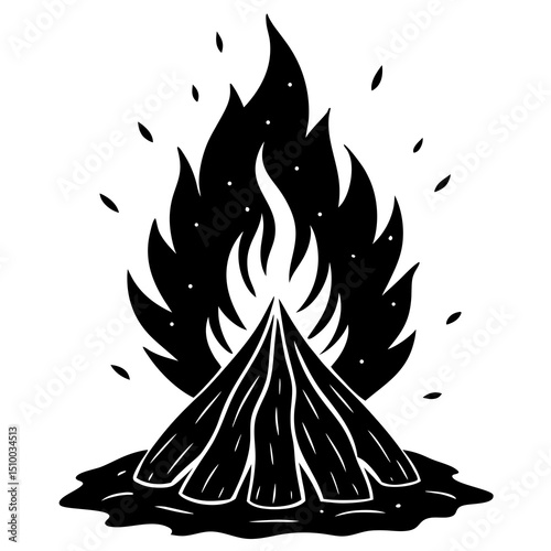 Bonfire Silhouette Campfire Flame Firewood Night Outdoor Icon
