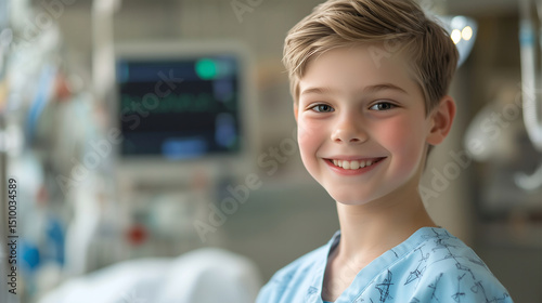 portrait of a smiling boy in a hospital room