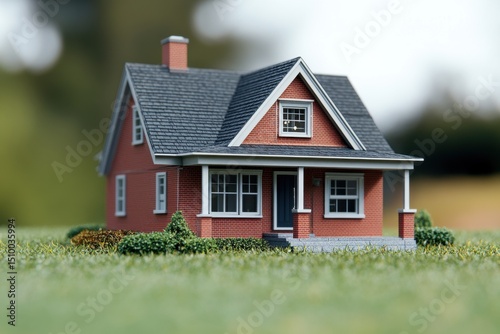 Wallpaper Mural Small model home sits on vibrant green grass representing a cozy living environment, Home and life concept Small model home on green grass Torontodigital.ca