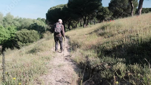 Person Hiking Outdoors in a Scenic Natural Environment with a Backpack