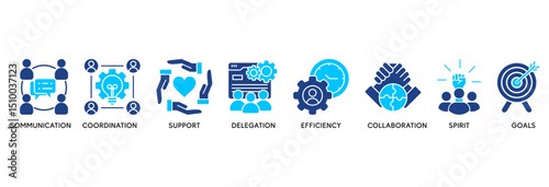 Working together icon set vector illustration concept relate to communication, coordination, support, delegation, efficiency, collaboration, teamwork, spirit, goals�