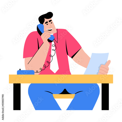 Flat style illustration depicting a character in a call interview
