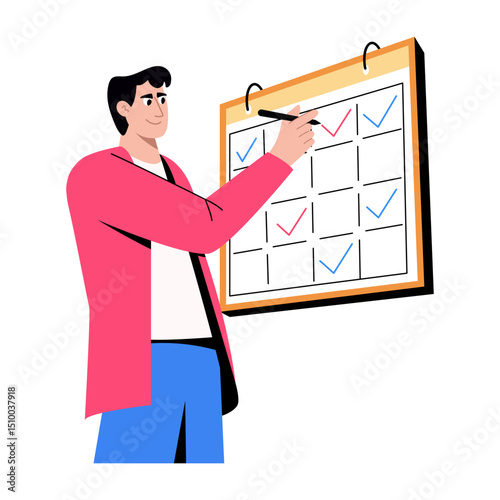 A flat style illustration showing a character doing planning