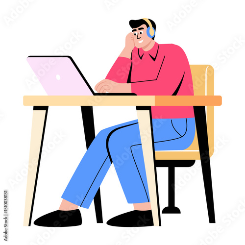 Flat style illustration depicting a character taking virtual interview