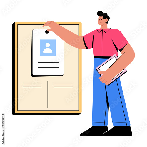 Flat style illustration depicting an hr doing new hiring process