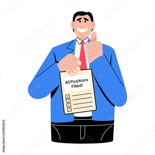 Flat style illustration showing all job positions filled