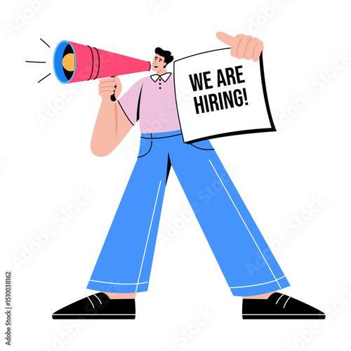 Flat style illustration depicting a hr making job announcement