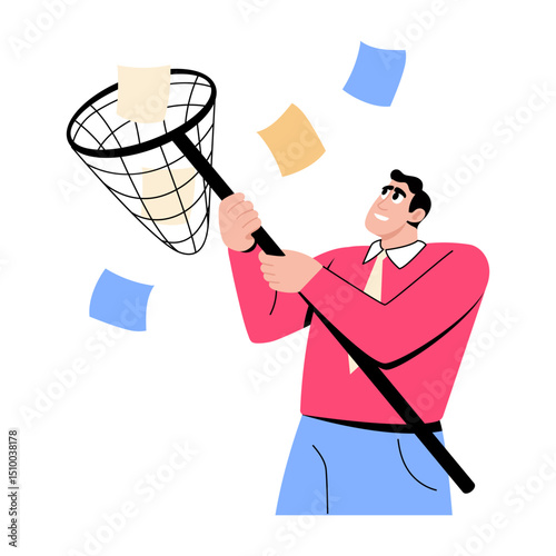 Flat style illustration depicting a hr collecting resumes