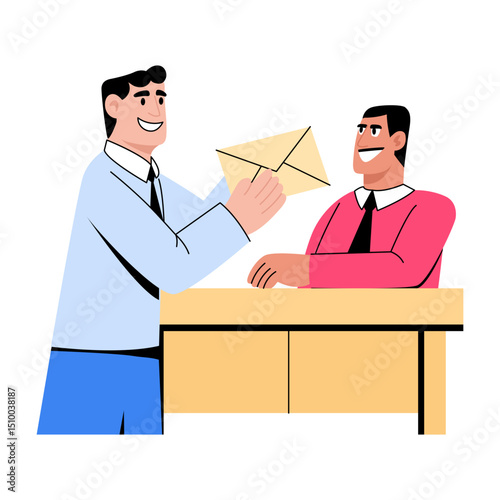 Flat style illustration depicting a character getting appointment letter