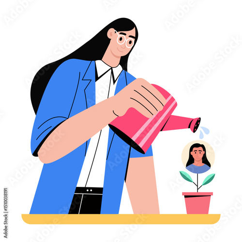Flat style illustration depicting employee development