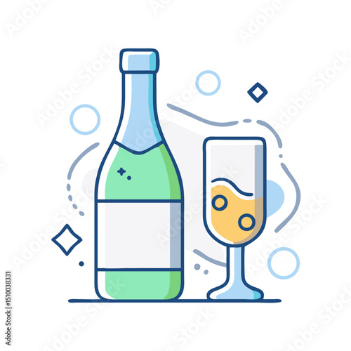 Bottle and glass of white wine.