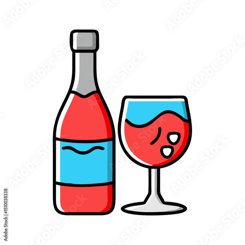 Red wine bottle and glass.
