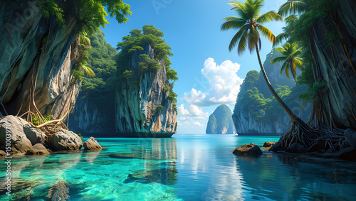 tropical beach with palm trees