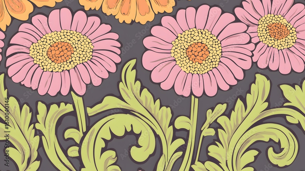 Obraz premium Vibrant Pink and Orange Daisy Floral Pattern Design