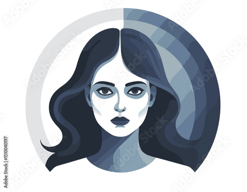 Monochromatic Abstract Portrait of a Woman with Flowing Hair in Minimalist Style