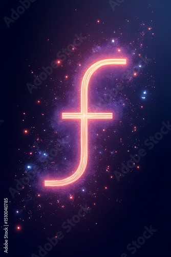 Futuristic digital art with glowing F-clef symbol integrated into a symmetrical composition of abstract waves and color bursts