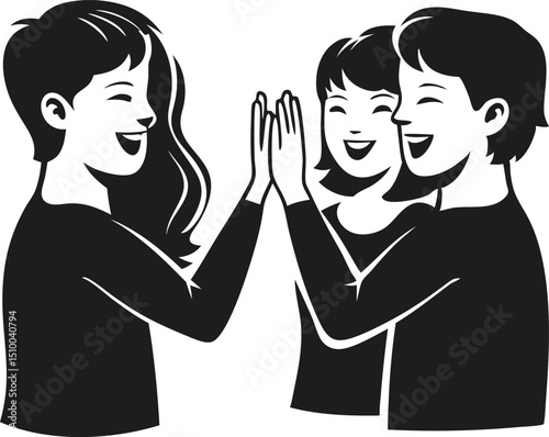 Siblings Silhouette Pack – Laughing, High-Fiving & Chatting Moments
