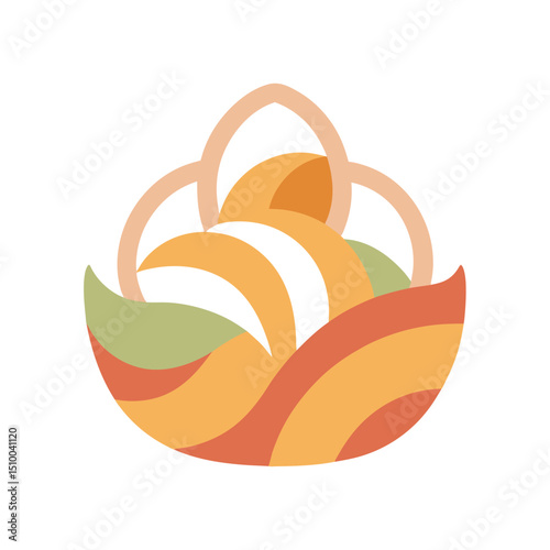 Abstract illustration of a basket overflowing with vibrant colorful shapes in an artful design
