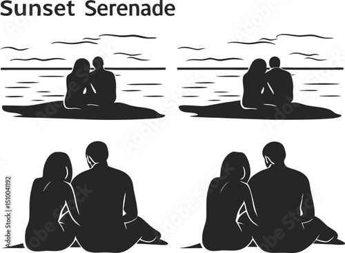Couple Watching Sunset – Romantic Beach Silhouette with Evening Vibe"