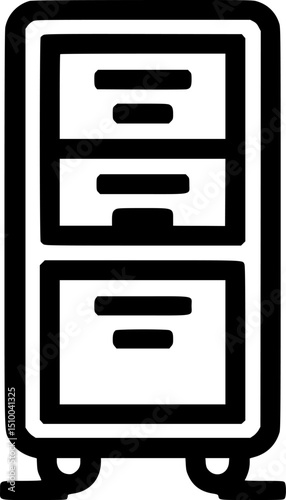A black and white icon depicts a filing cabinet with three drawers and a base