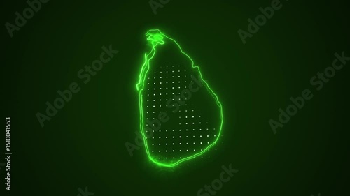 3D Moving Neon Green Sri Lanka Map Borders Outline Loop Background