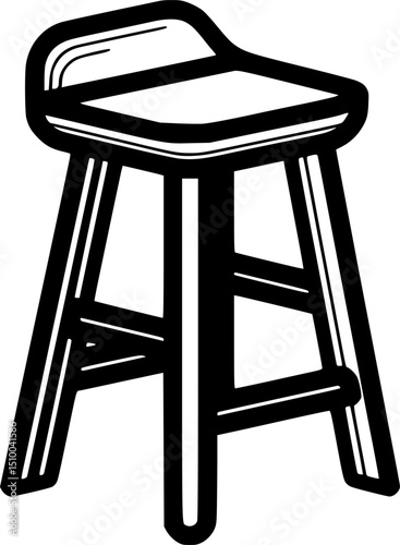 A bold black and white cartoonstyle bar stool with a square seat and three legs