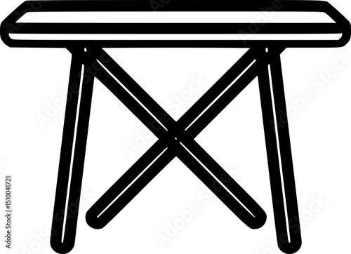 A simple illustration of a folding table depicted in black and white