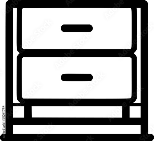 A simplified twodrawer chest with handles rendered in thick black lines against a white background