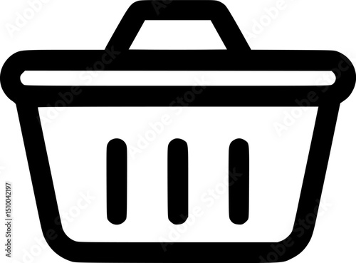 Black and white shopping basket icon with handle and three vertical slots