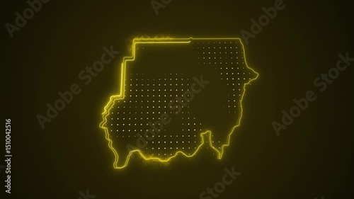 3D Moving Neon Yellow Sudan Map Borders Outline Loop Background