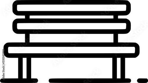 Simple blackandwhite illustration of a threeslat park bench with legs and flat supports