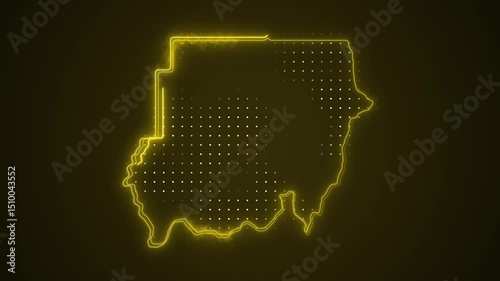 Neon Yellow Sudan Map Borders Outline Loop Background