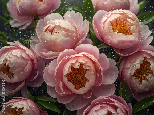 Pink Peonies with Water Drops Close up Floral Photography