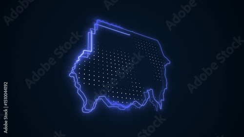 3D Neon Blue Sudan Map Borders Outline Loop Background