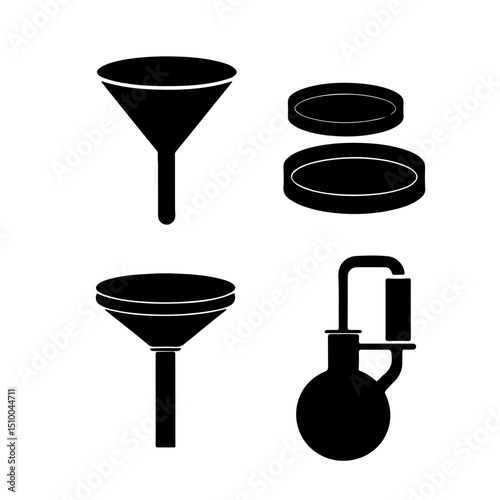 Set of Laboratory Glassware and Apparatus Icons. A clean and minimalist black and white icon set featuring essential laboratory equipment