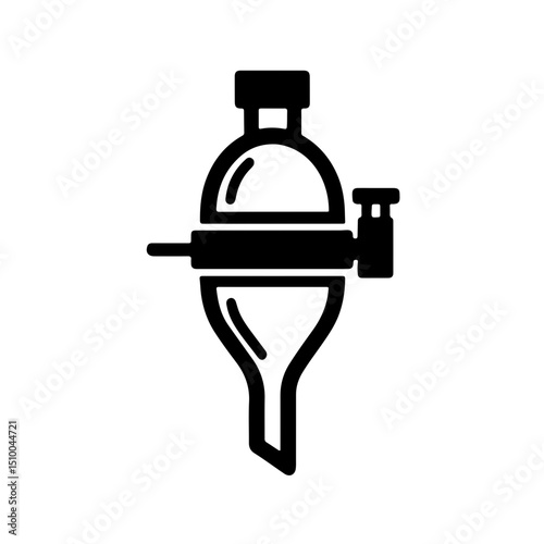 Laboratory Distillation Flask Icon. A clean and simple black and white line art illustration of a laboratory distillation flask. Ideal for science, chemistry, research