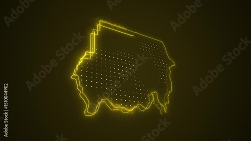 3D Neon Yellow Sudan Map Borders Outline Loop Background