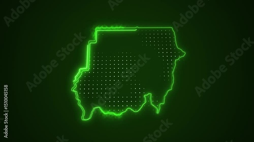 3D Moving Neon Green Sudan Map Borders Outline Loop Background