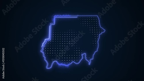 3D Moving Neon Blue Sudan Map Borders Outline Loop Background