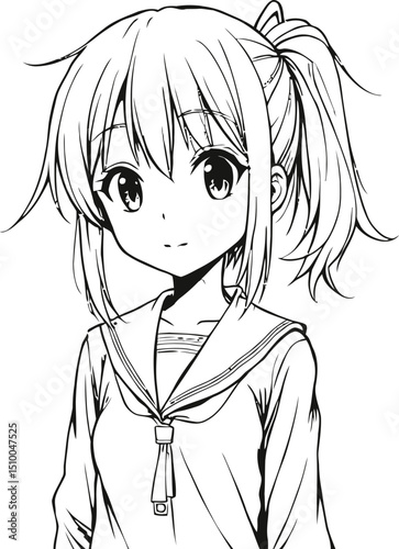 Anime Girl with Ponytail Vector