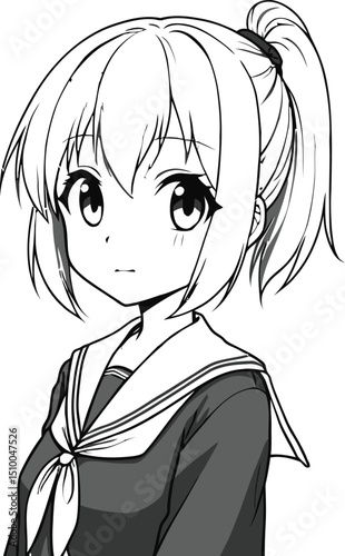 Anime Girl with Ponytail Vector