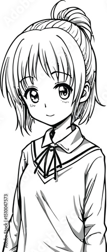 Anime Girl with Ponytail Vector