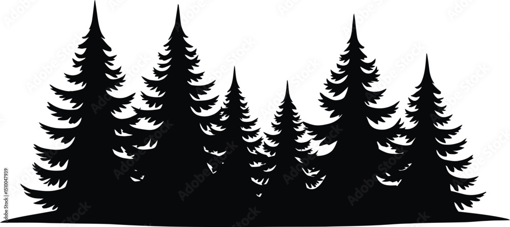 Obraz premium Winter Forest Green Fir Trees Illustration