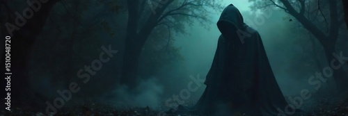 A shadowy figure shrouded in darkness, embodying temptation and moral transgression The image suggests hidden desires and the allure of the forbidden , allure, forbidden fruit, illicit