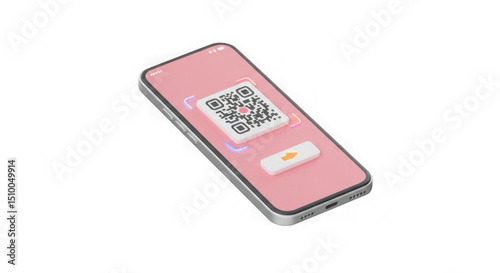A 3D smartphone icon displaying a QR code for digital payments and contactless transactions. Perfect for fintech, mobile payment, and technology projects. photo