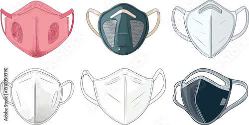 Protective Face Masks Vector Illustration on White Background.