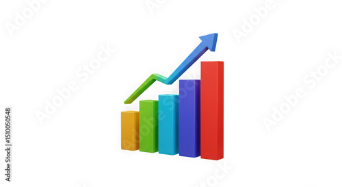 Bright 3D bar graph symbolizing business data, finance, and growth metrics. photo