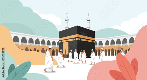 Pilgrims Circumambulating the Kaaba in Mecca, Saudi Arabia A Stunning Illustration of Islamic Hajj