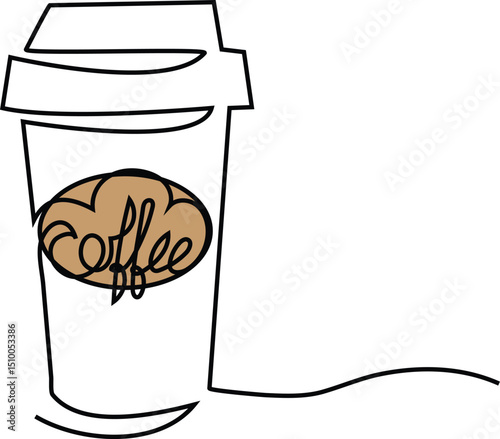 Coffee cup  of morning  Single continuous line art. Hot drink silhouette concept design one sketch outline drawing vector illustration